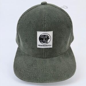 Indian Motorcycle Hat Corduroy Green Flat Bill Adjustable Biker Cap Mens NWOT